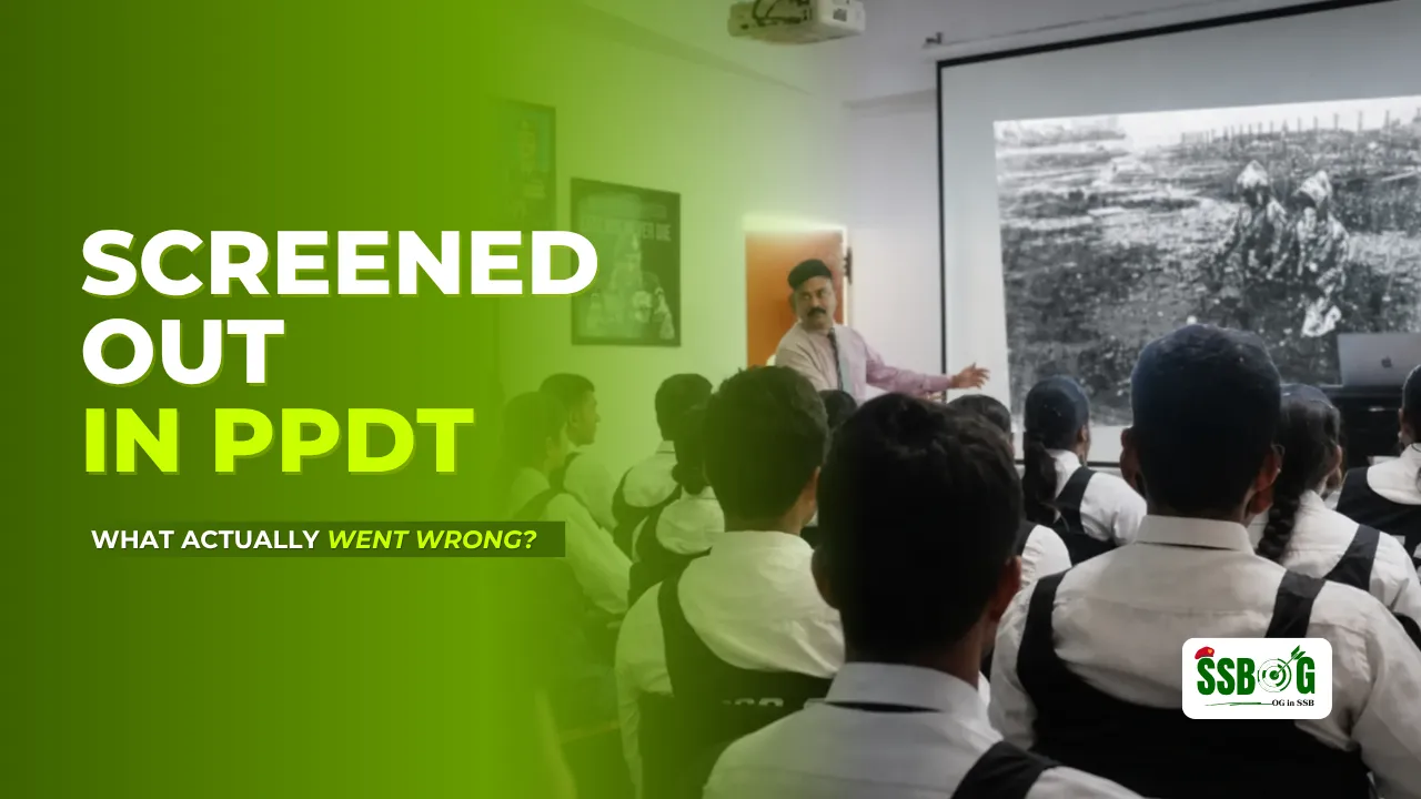 SSB candidates attending a PPDT training session with the text Screened Out in PPDT – What Actually Went Wrong?